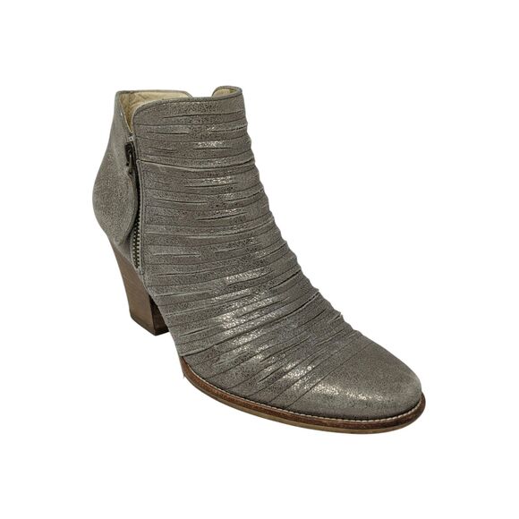 Paul Green Shoes - Paul‎ Green Malibu Silver Sliced Leather Heeled Ankle Boots Womens 7.5
